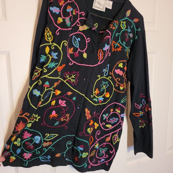 SOLD: Michael Simon Lite Embroidered Floral Johnny Was Style Top Shacket Boho L - Picture 3 of 10